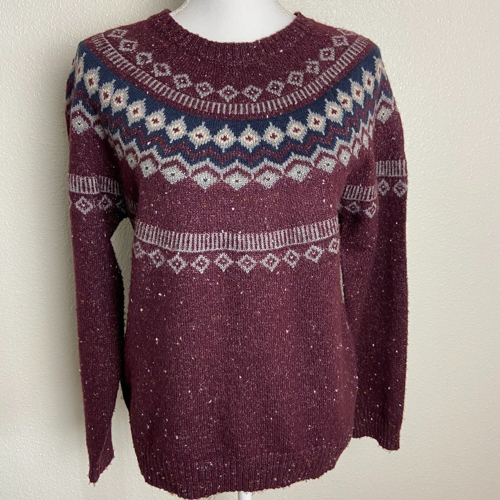 Nordic Sweater Color Burgundy & Gray Crew Neck Size M